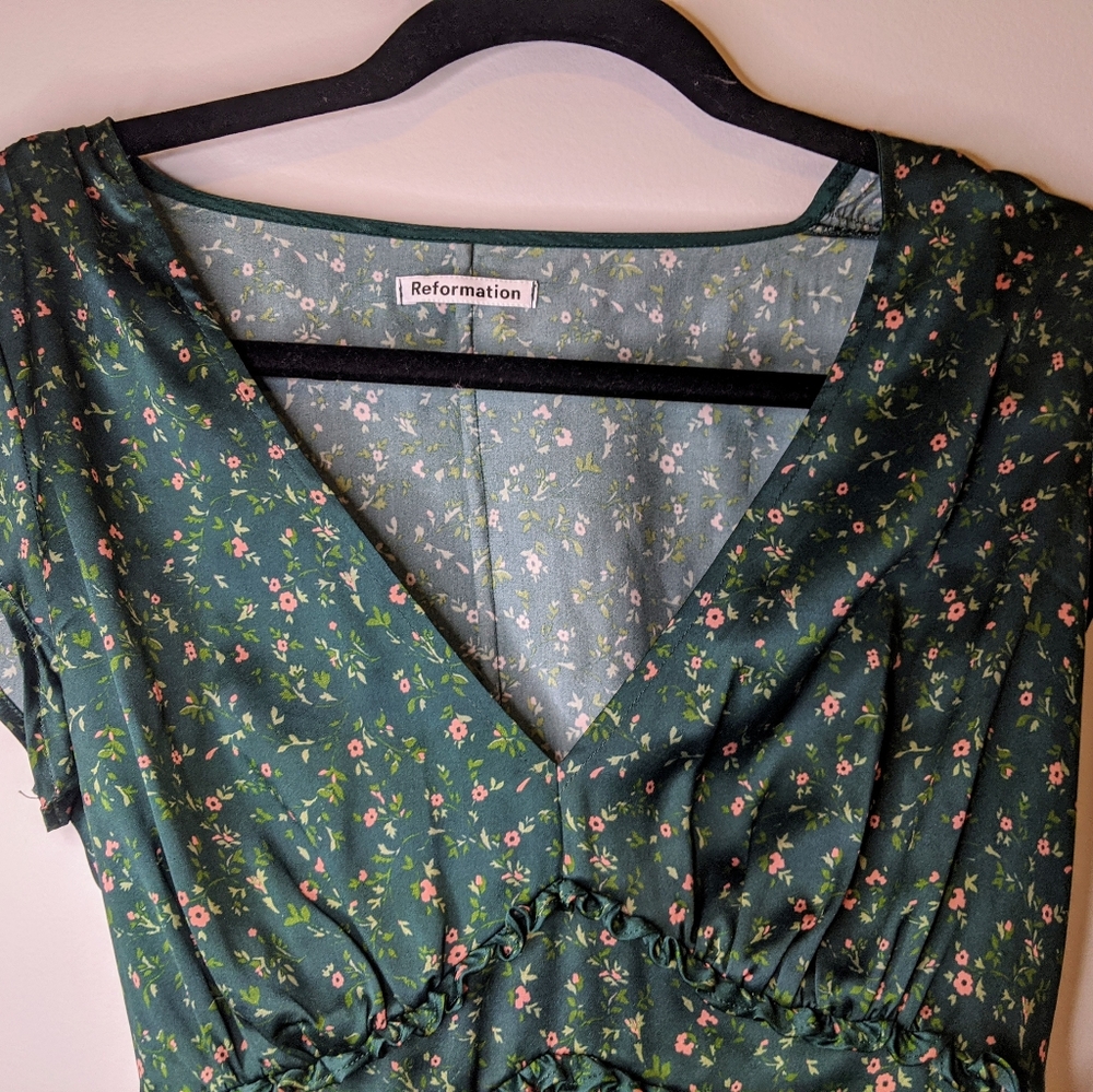 Reformation Emerald Floral V-Neck Blouse - Picture 5 of 13
